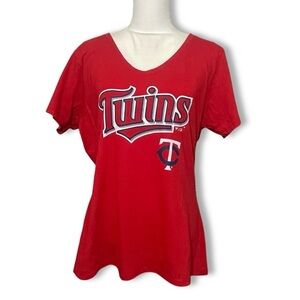 NWOT Minnesota Twins TC Red V-Neck Tee T-Shirt Top Short Sleeve New Womens XL
